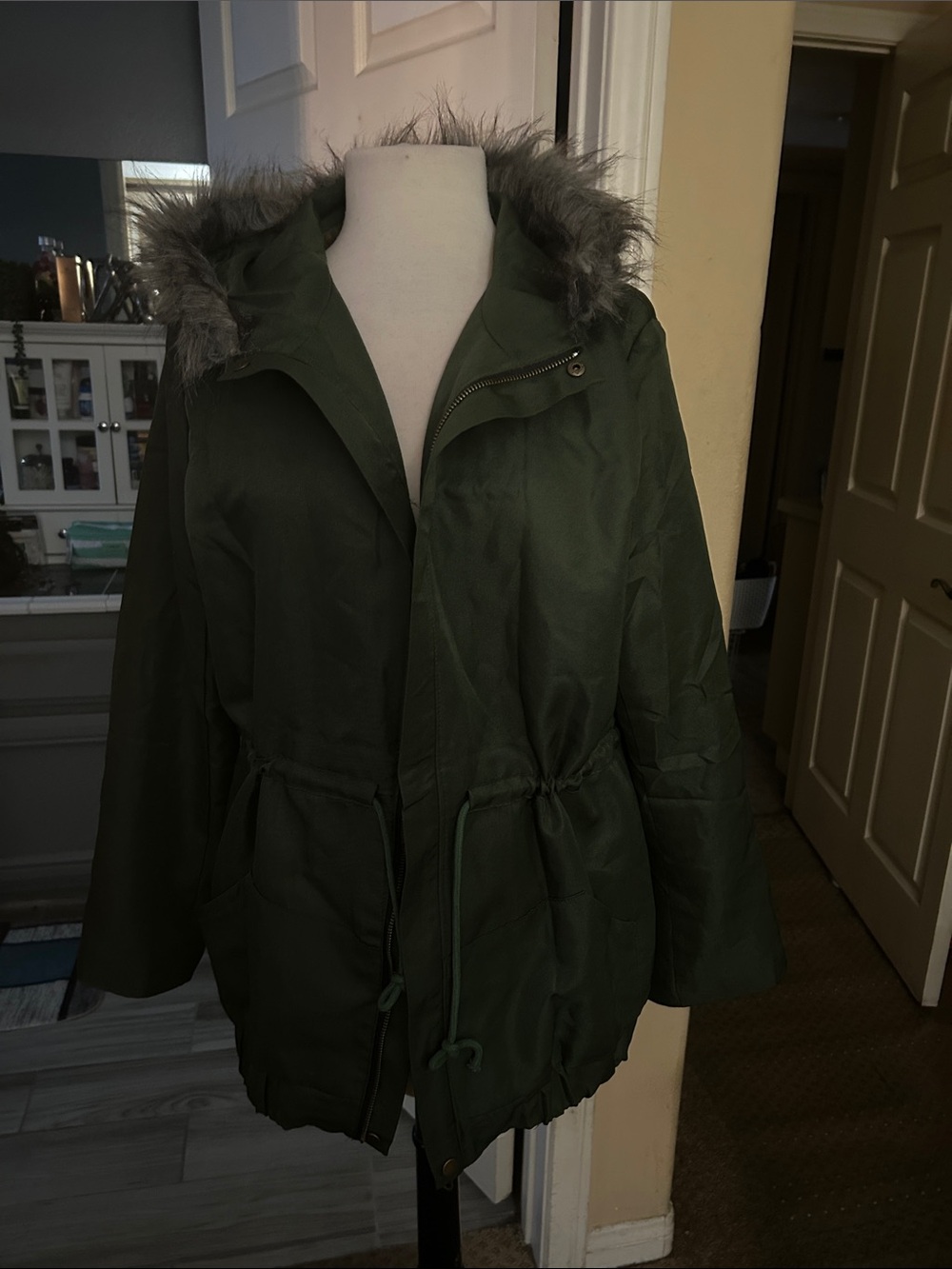 Women's Olive Green Hooded Parka Jacket